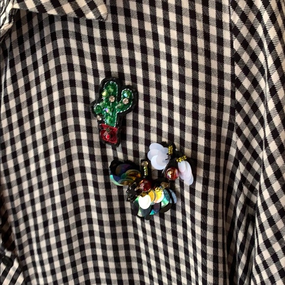 Zara Black white checked long top appliqués - Picture 2 of 4